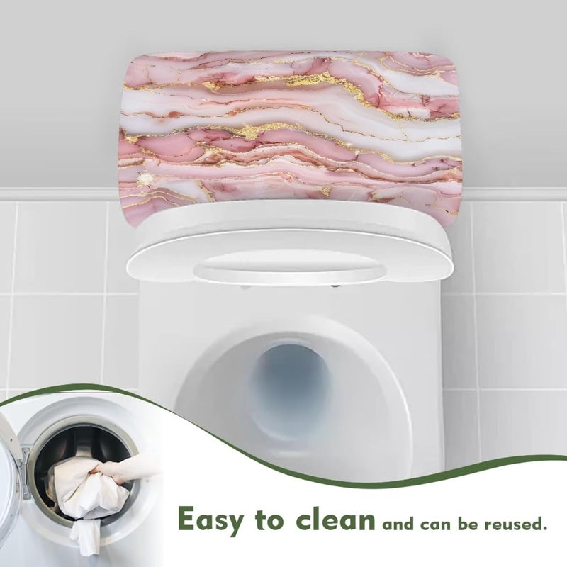 Tesivruno Marble Print Toilet Tank Cover for Bathroom with Stretchable Edge, Stain Resistant Toilet Top Cover Protector, Machine-Washable,Pink and Gold - Image 3